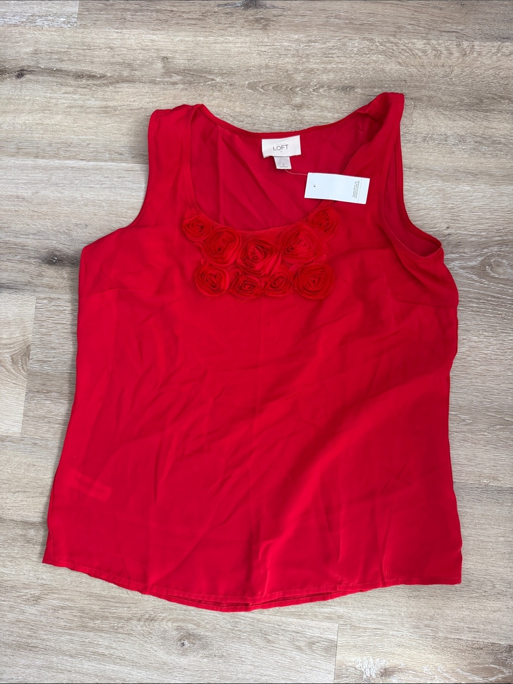 LOFT Red Rosette-Trim Sleeveless Camisole
